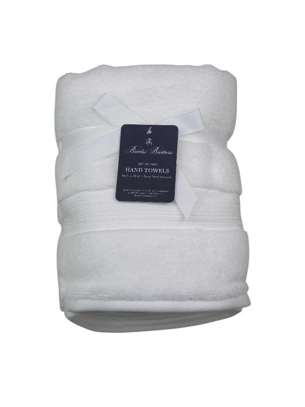 Brooks Brothers 2 Pack White Hand Towels 18"x28" Zero Twist Solucell 100% Cotton